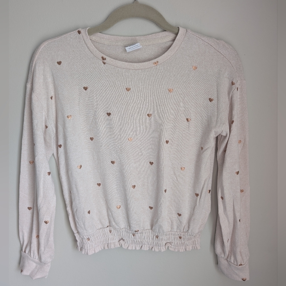 Gap Kids Gold Heart Ruffle Long Sleeve Girls Sz 10 Sweater Shirt